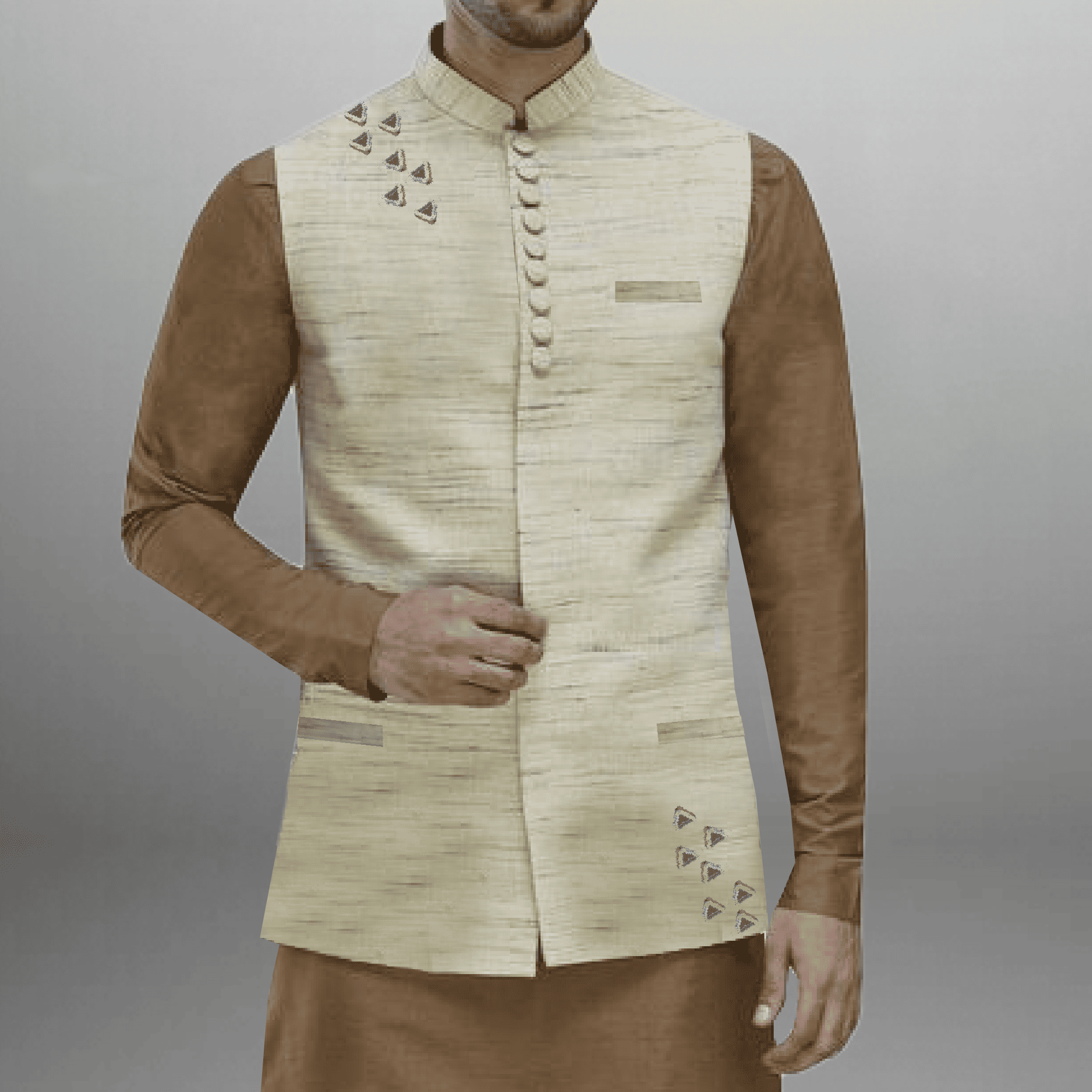 Men's Cream Color waistcoat with Mirror work-RMWC004