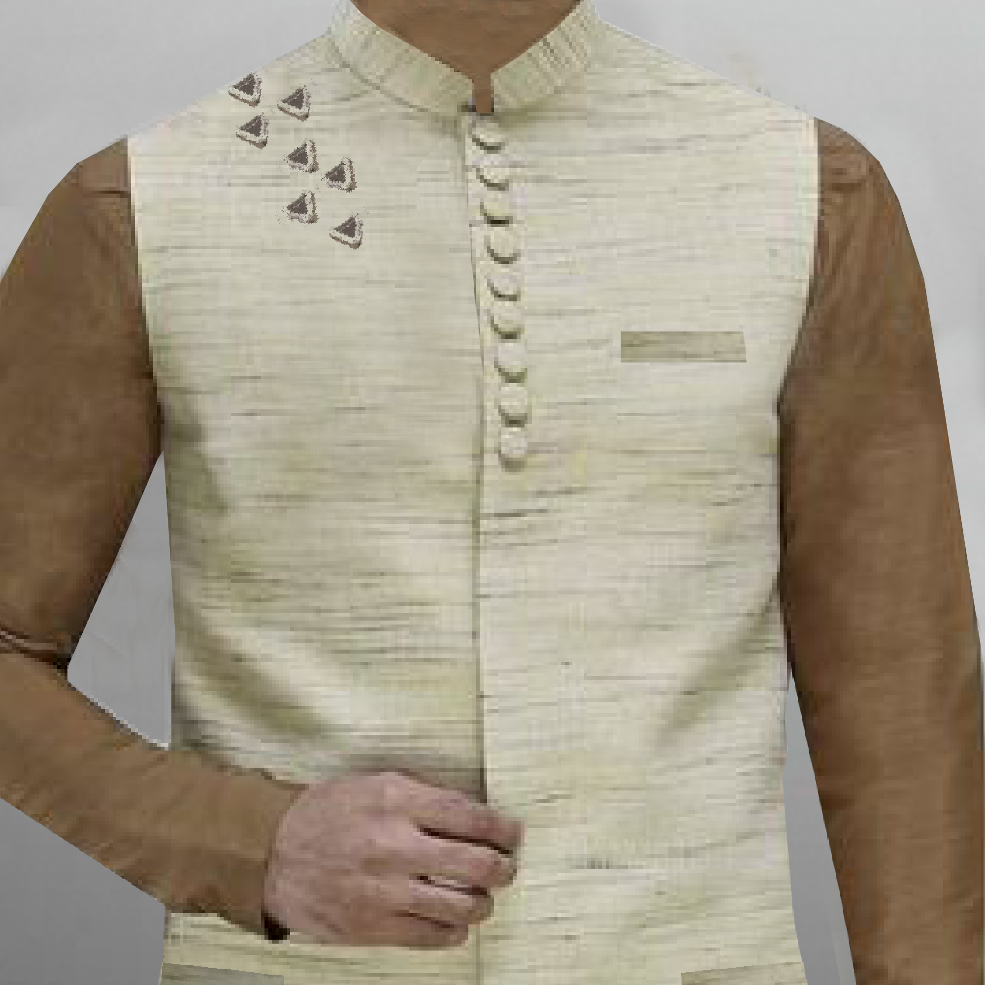 Men's Cream Color waistcoat with Mirror work-RMWC004