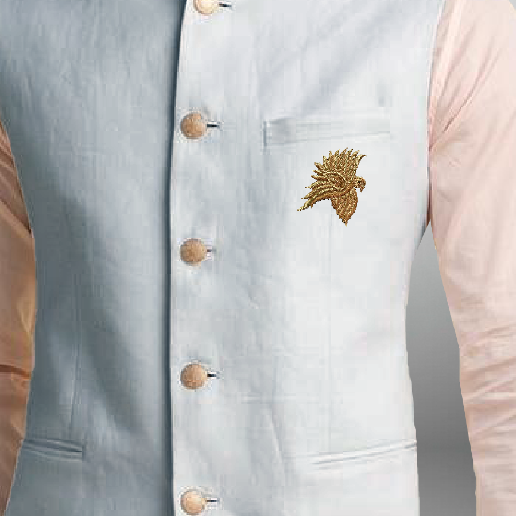 Men's Light Blue waistcoat with front Golden embroidery-RMWC002