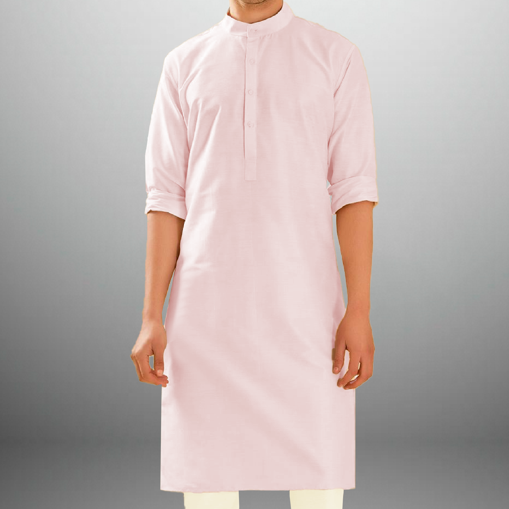 Men's Pale pink Solid kurta with buttons-RMEK022