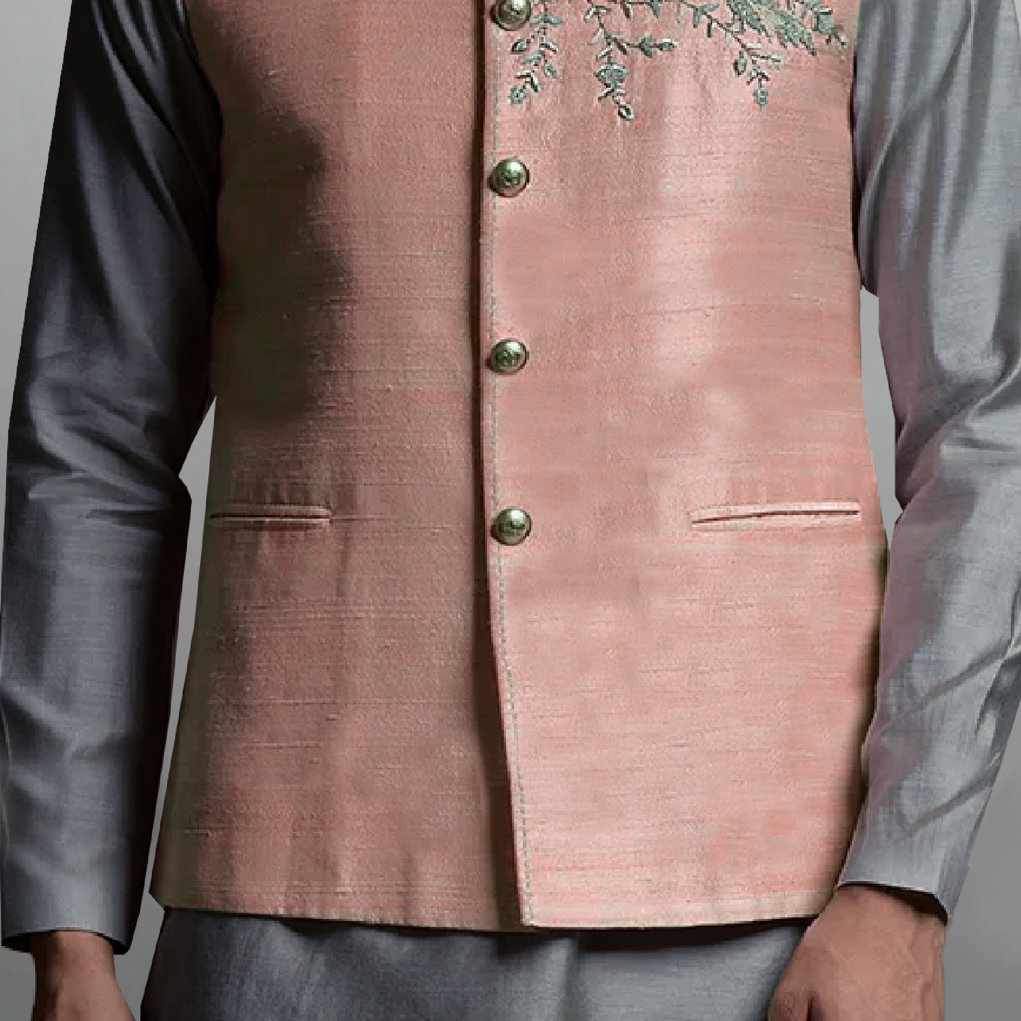 Men's Peach Pink waistcoat with embroidery-RMWC006