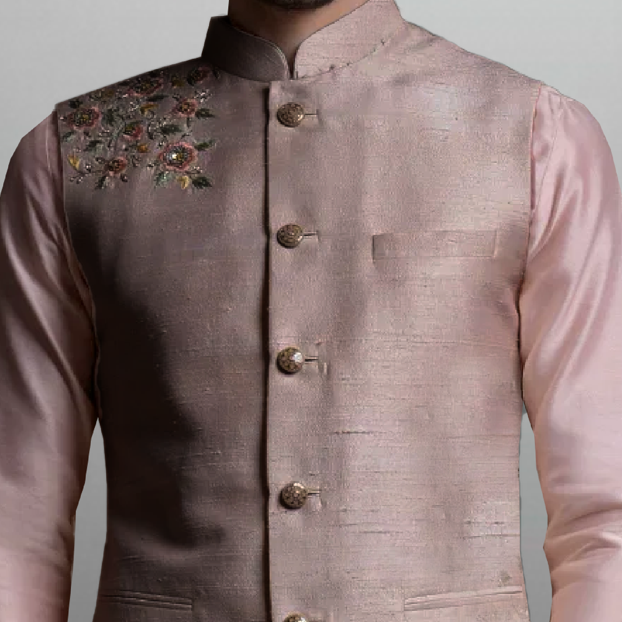 Men's Rose Gold Waistcoat with embroidery work-RMWC009