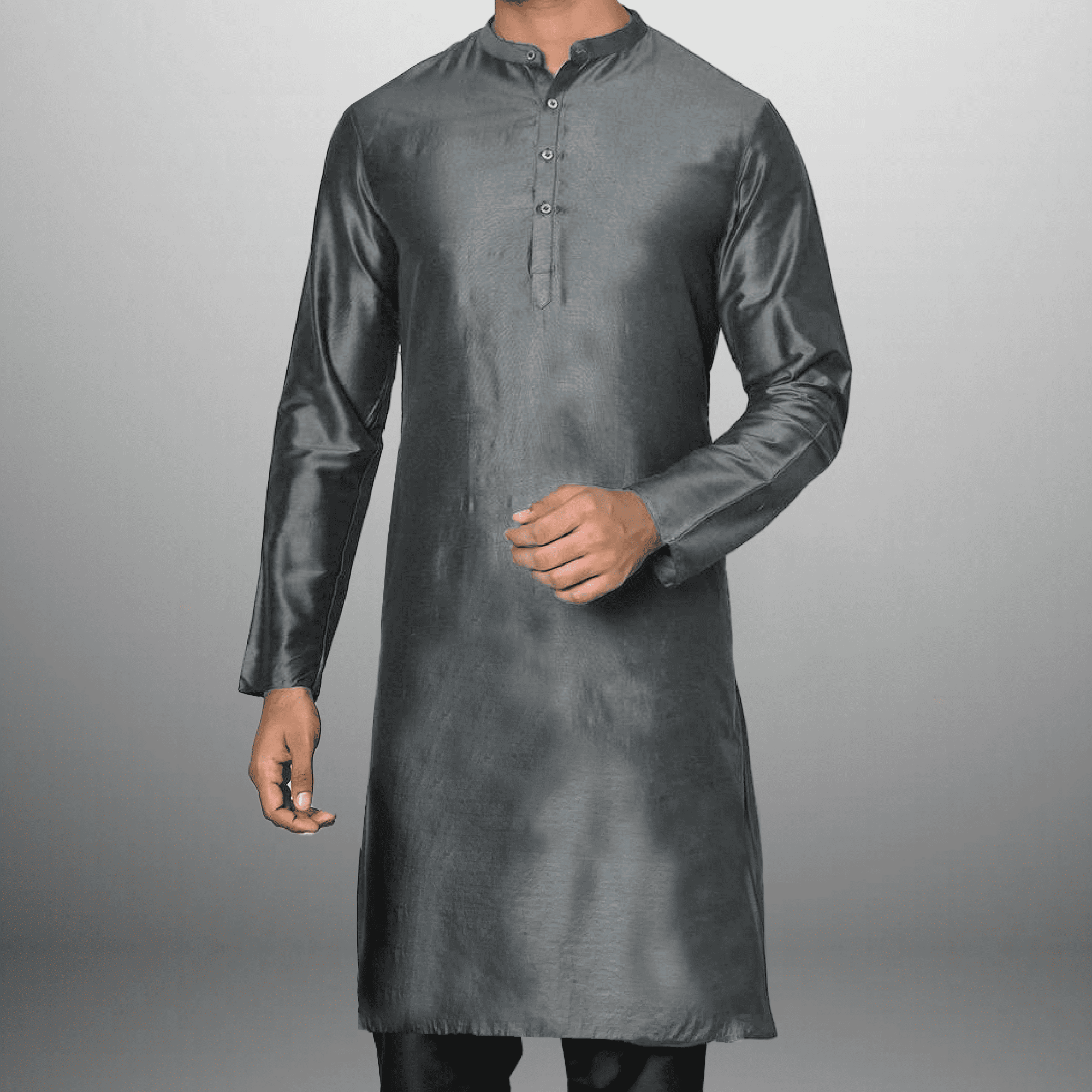 Men's Steel Gray Plain kurta with buttons-RMEK025