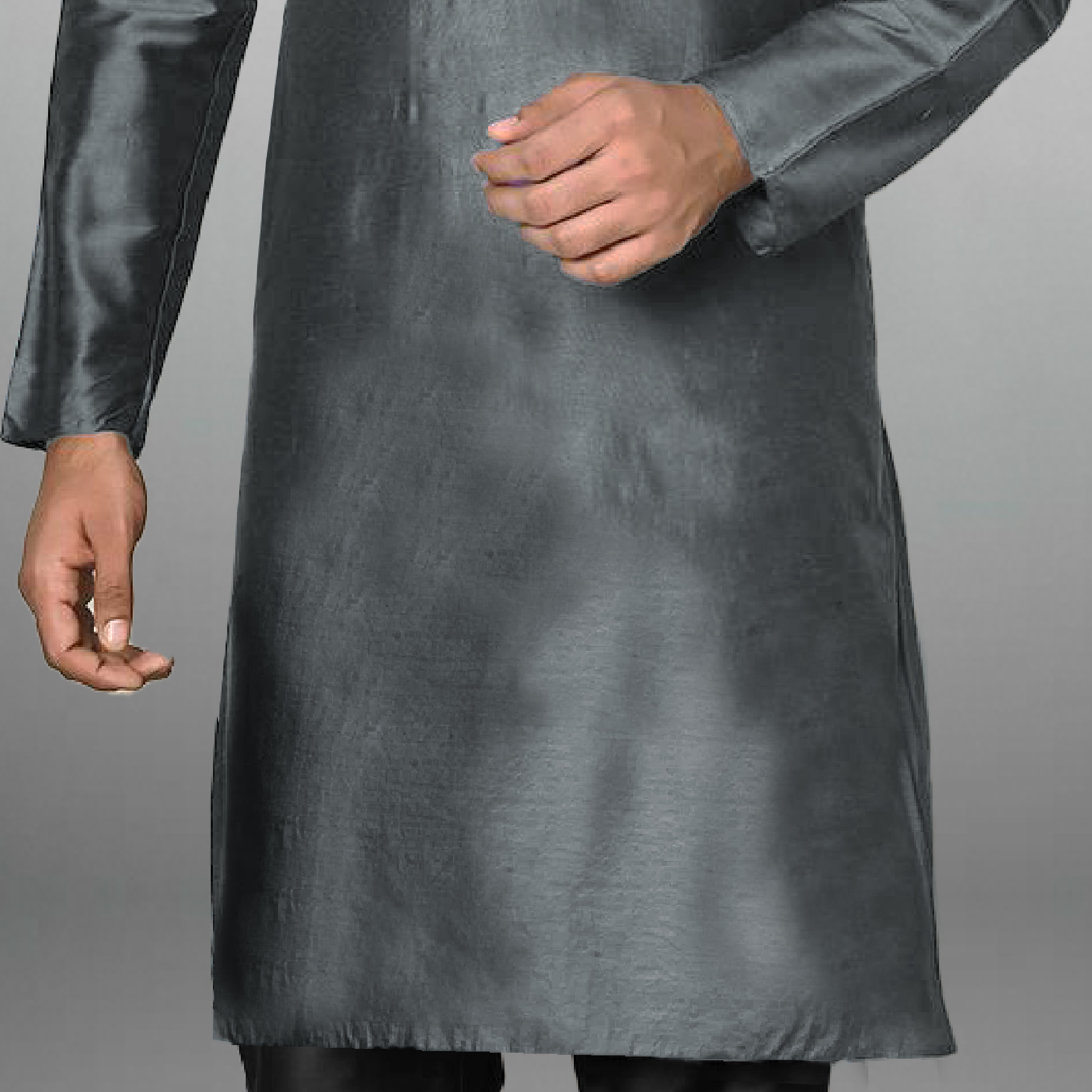 Men's Steel Gray Plain kurta with buttons-RMEK025