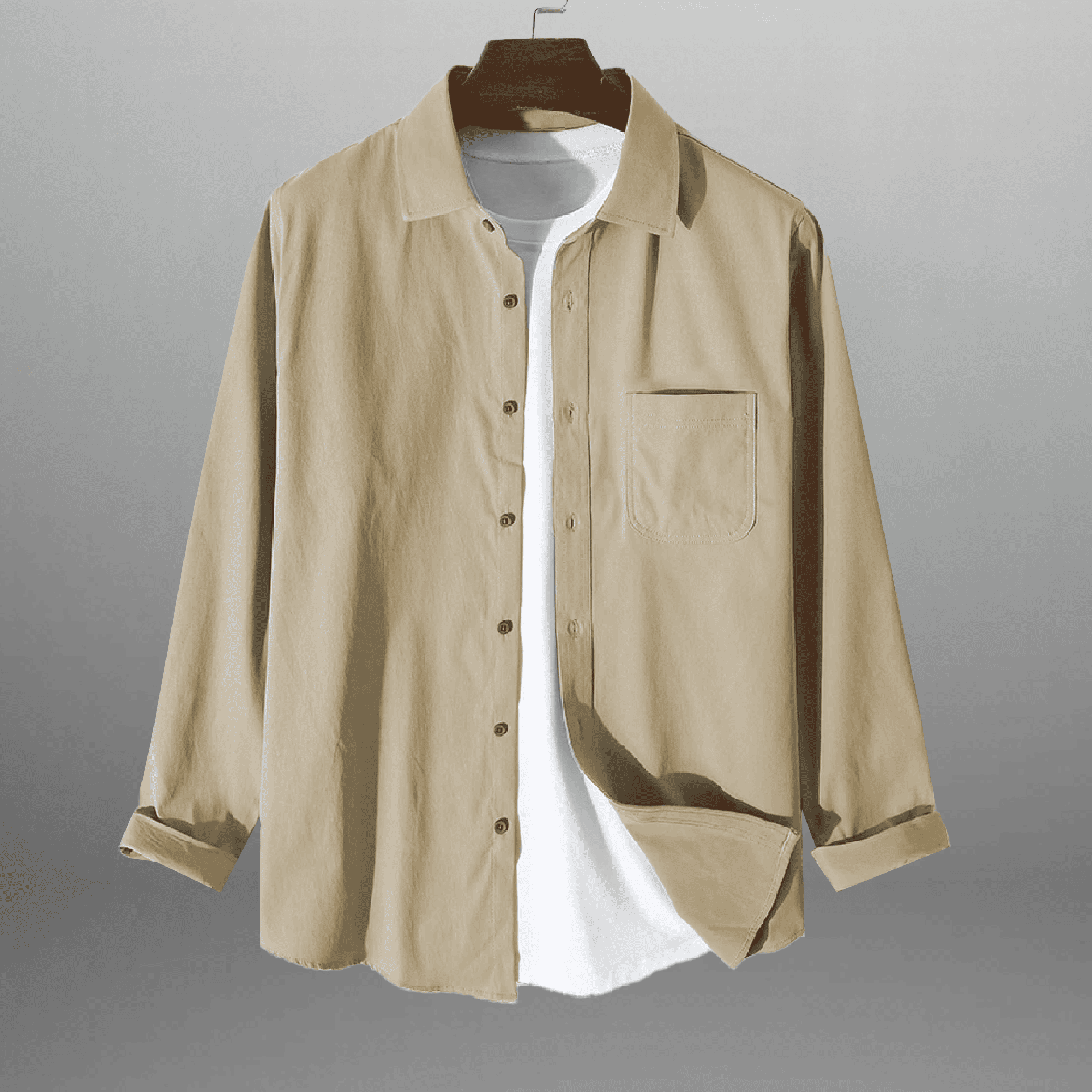 Men's Beige Corduroy collared Shirt with one side pocket and A Plain white T-shirt-RMS020
