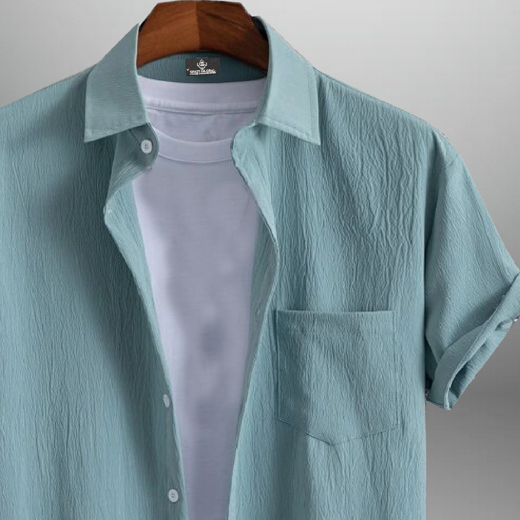 Men's Light Blue Half Sleeve Textured shirt and A Plain white T-shirt-RMS027