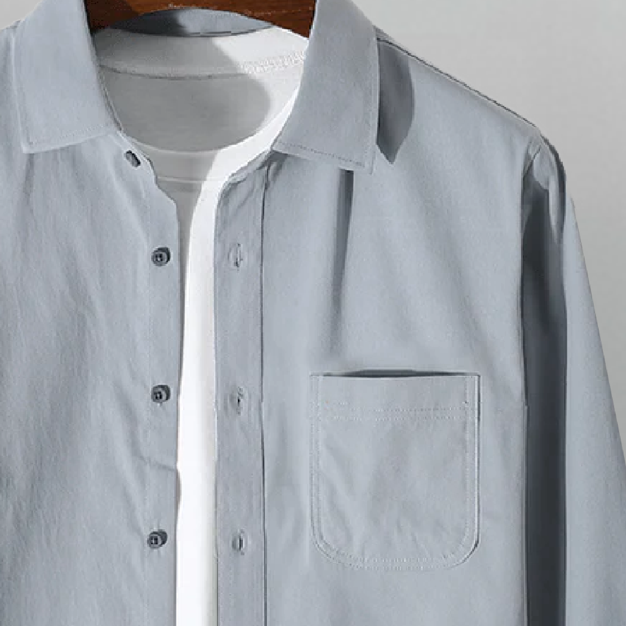 Men's Sky Grey Corduroy collared  Shirt with one side pocket and A Plain white T-shirt-RMS021