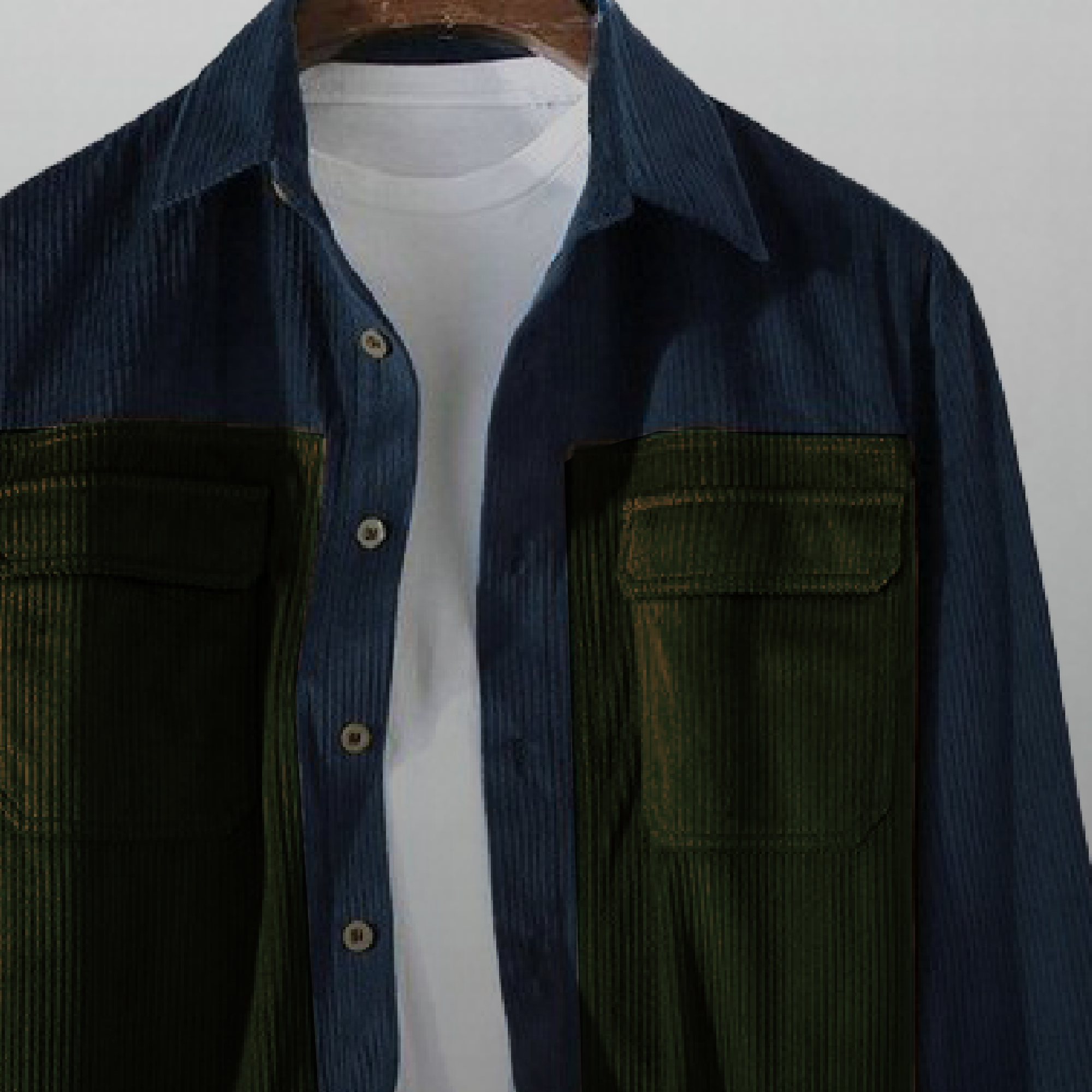Men's Solid Blue Corduroy oversized shirt with Patch Pockets and A Plain white T-shirt-RMS028