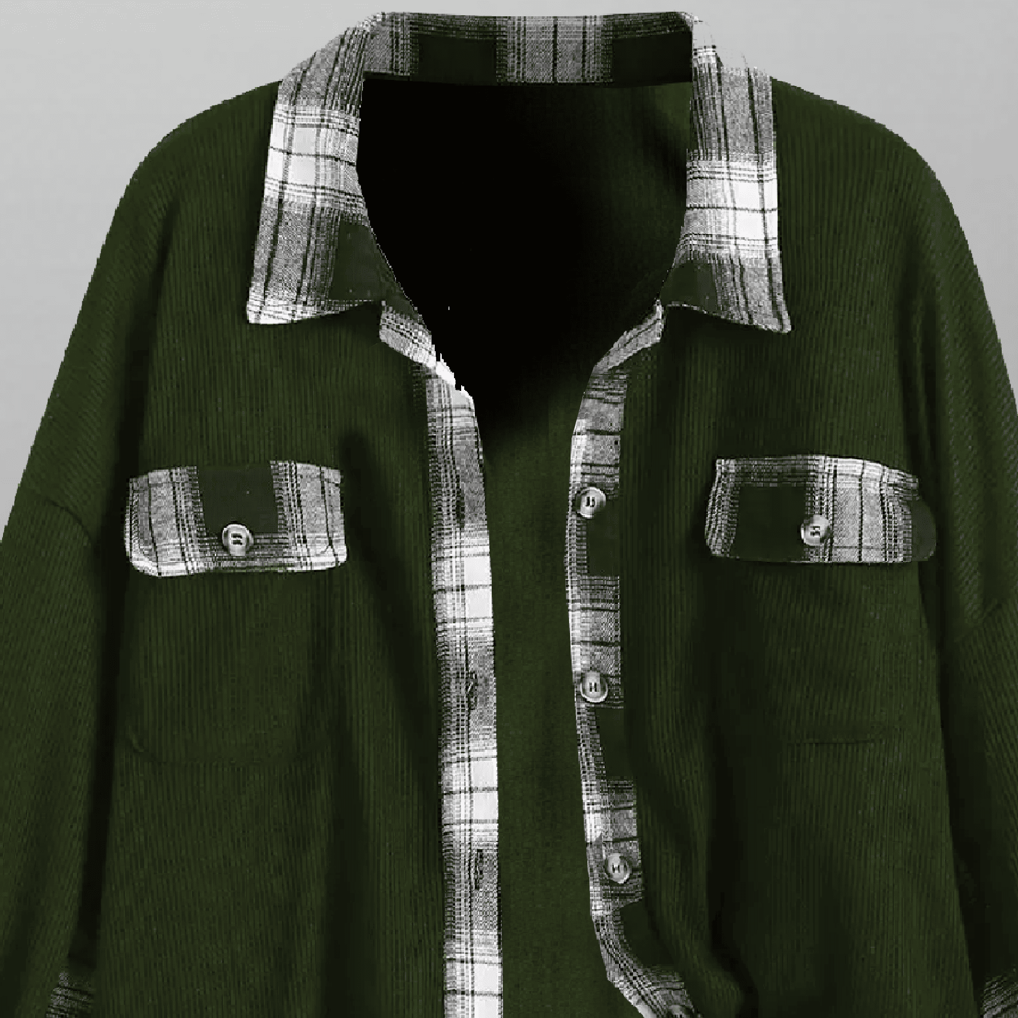Men's Solid Green Corduroy oversized shirt with checks patches-RMS019