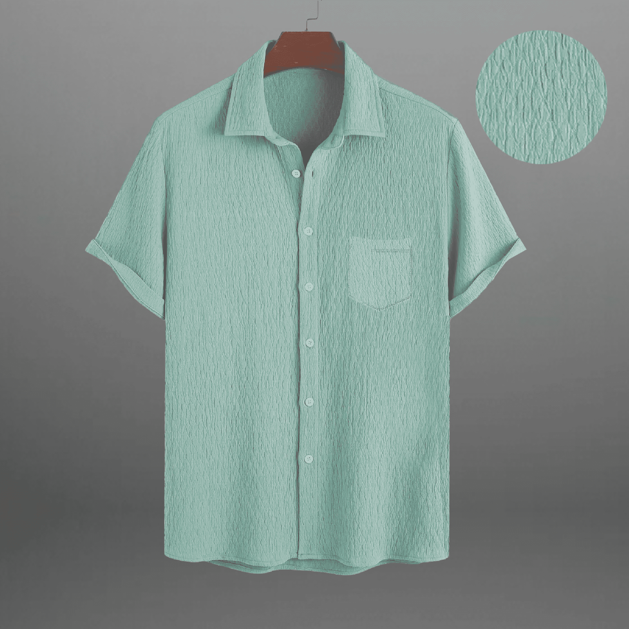 Men's Pista Green textured shirt with Pocket-RMS016
