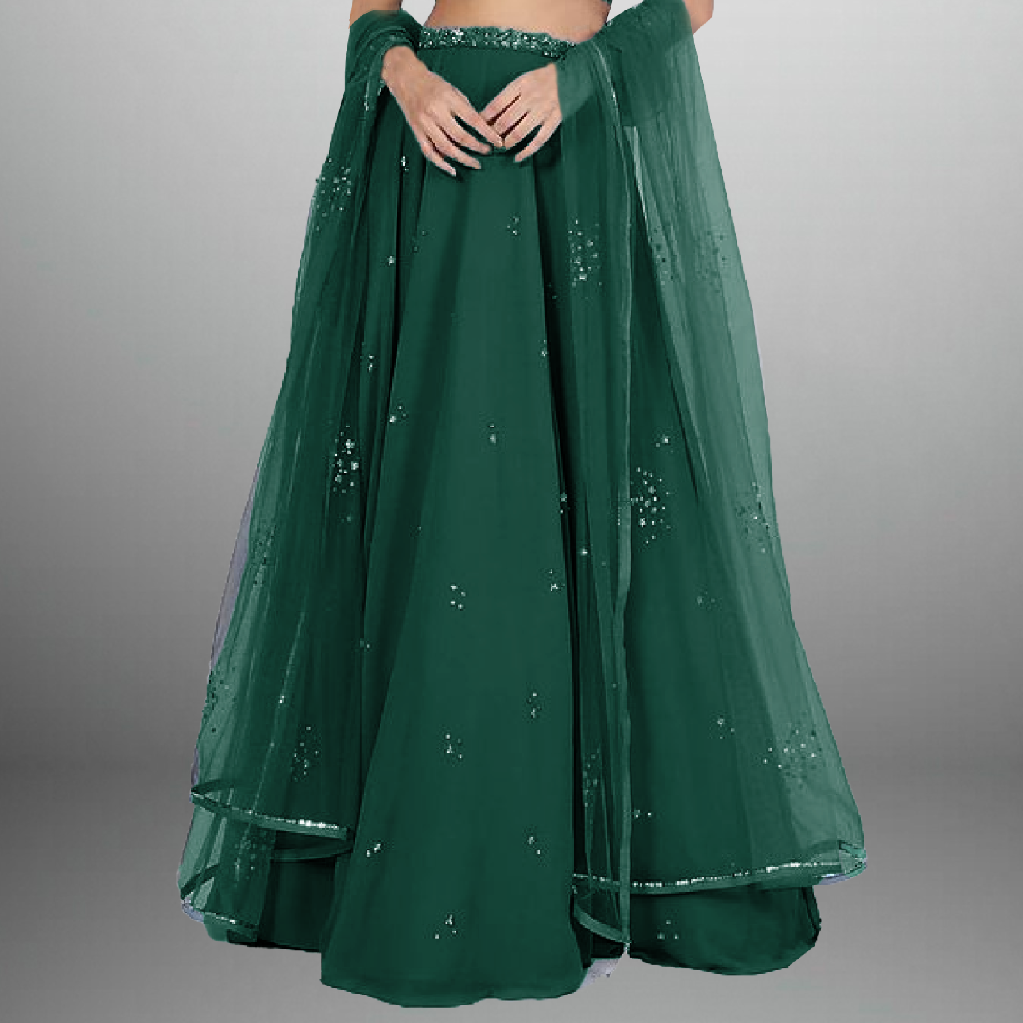 Green Georgette Lehenga with embellishmed blouse and Dupatta-RFL004