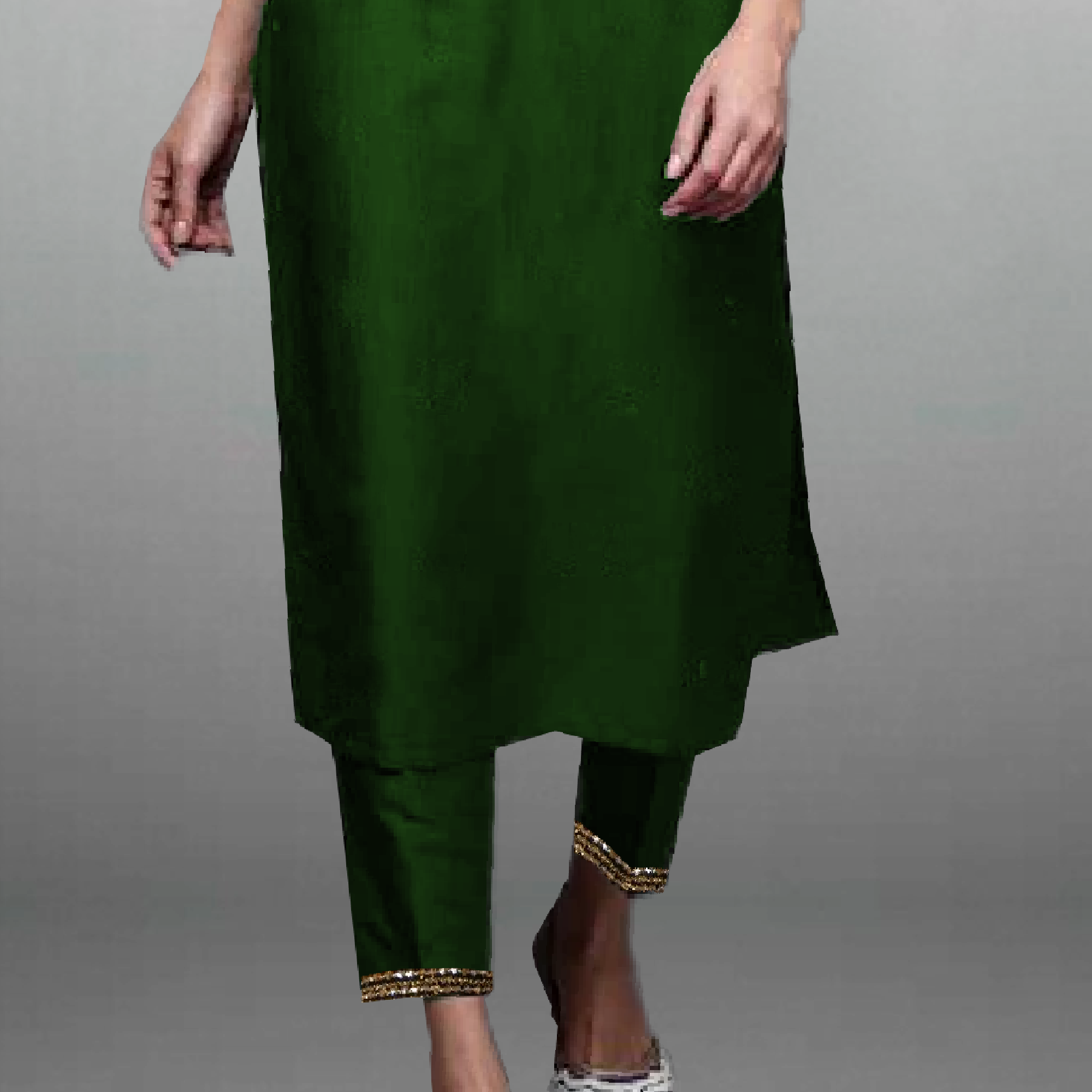 Women's Green neck line embroidered Kurti with Pant-RWKS067