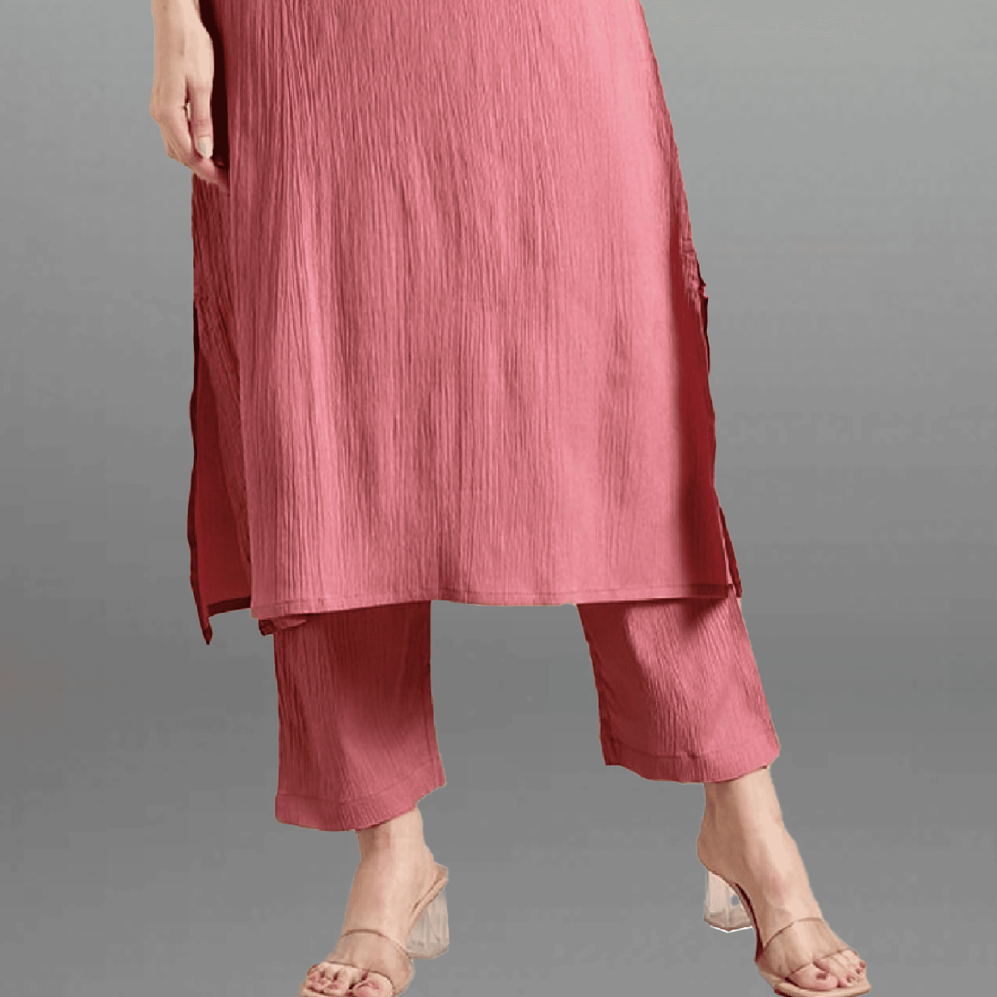 Women's nude pink kurti with pant-RWKS070