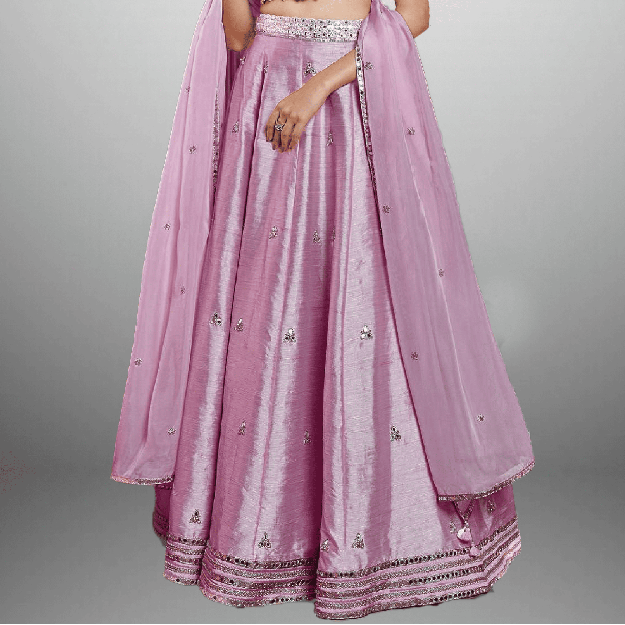 Lavender Lehenga with sleeveless mirror embellished Choli with Dupatta-RFL002