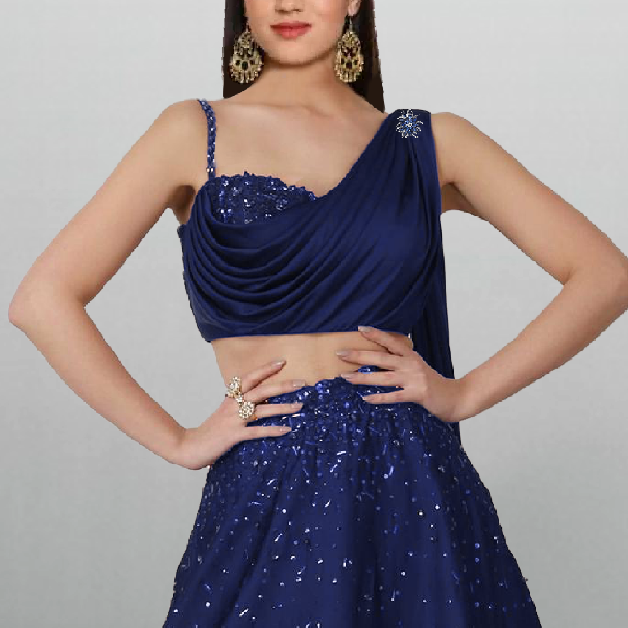 Designer Embellished Royal Blue Lehenga with drapped Dupatta-RFL007
