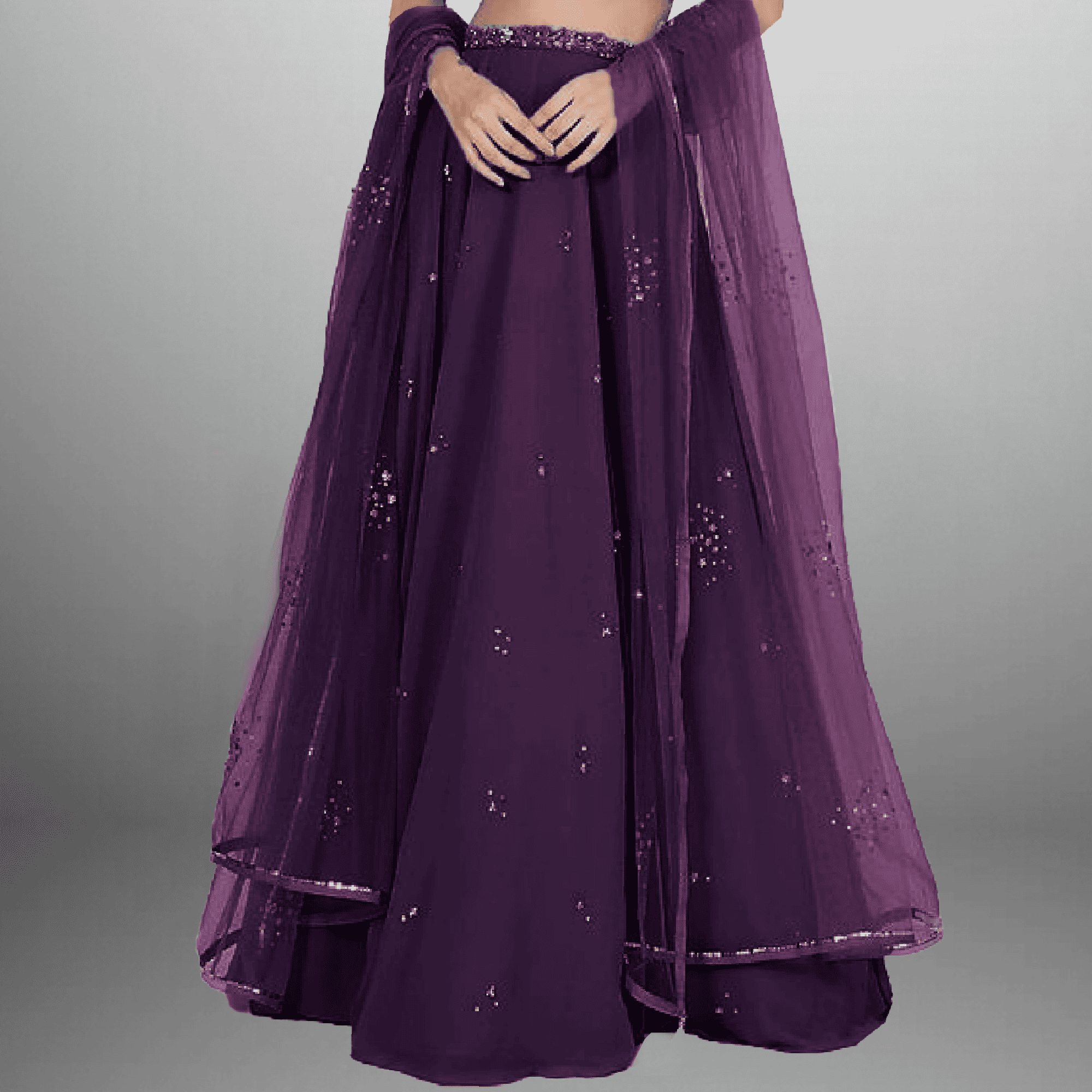 Tyrian purple Georgette Lehenga with embellishmed blouse and Dupatta-RFL005
