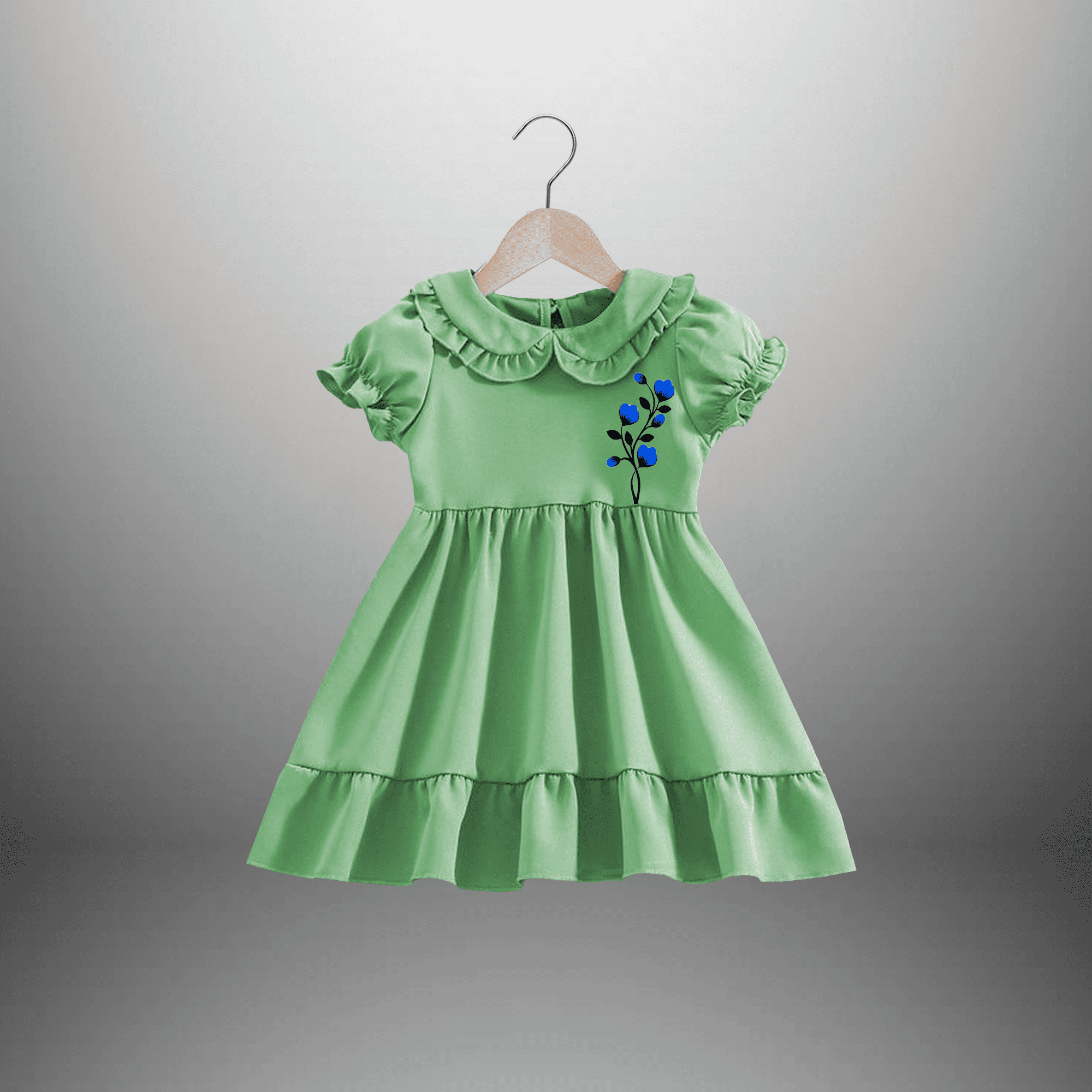 Girl's Mint green dress with peter pan collar-RKFCW511