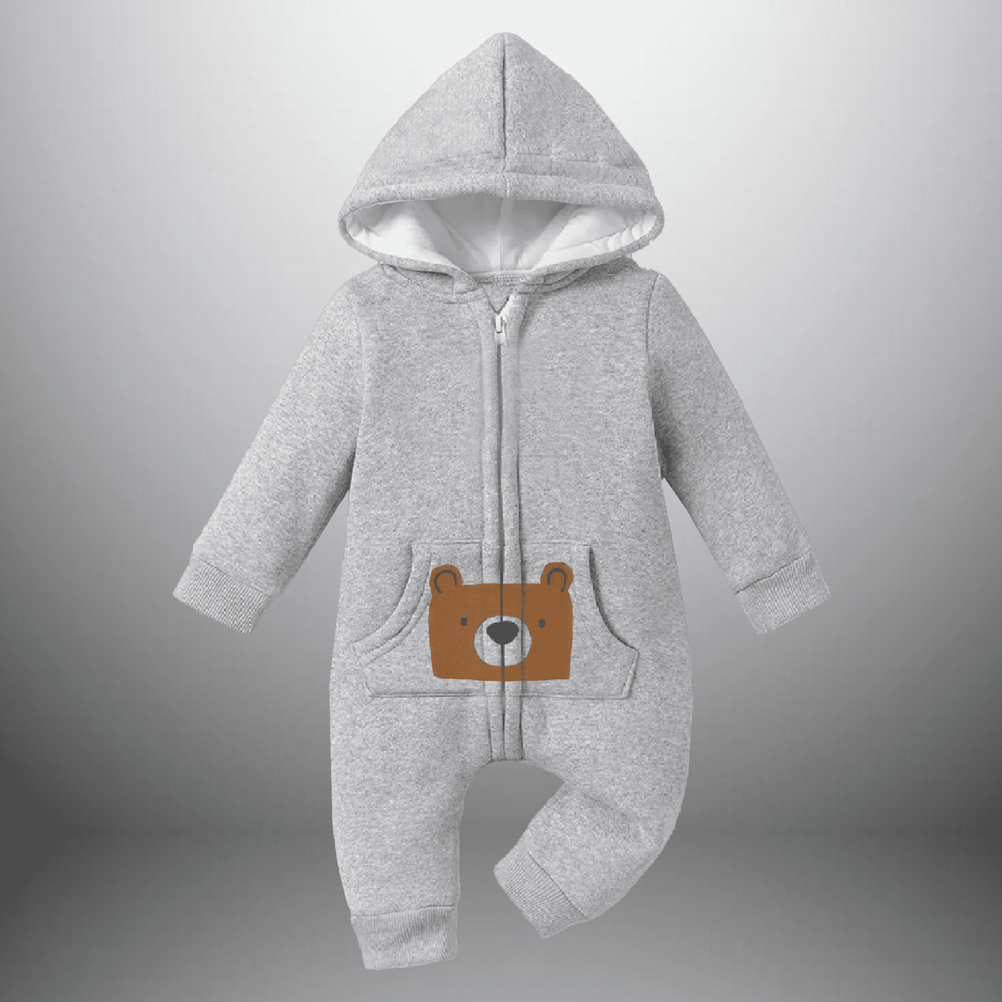 Toddler's Grey hooded Romper with front zipper-RKFCTT107