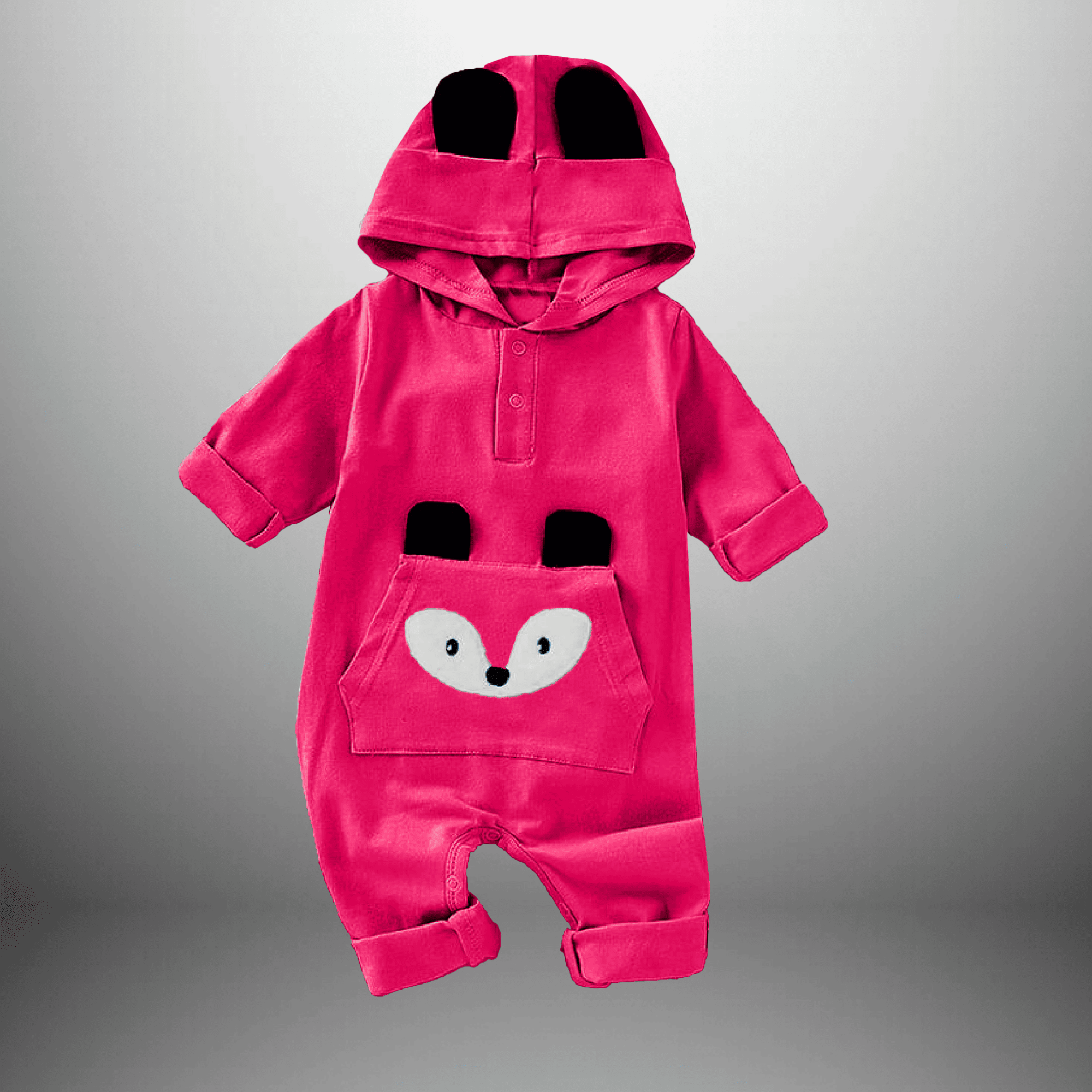 Toddler's Pink hooded Romper with front pocket-RKFCTT102