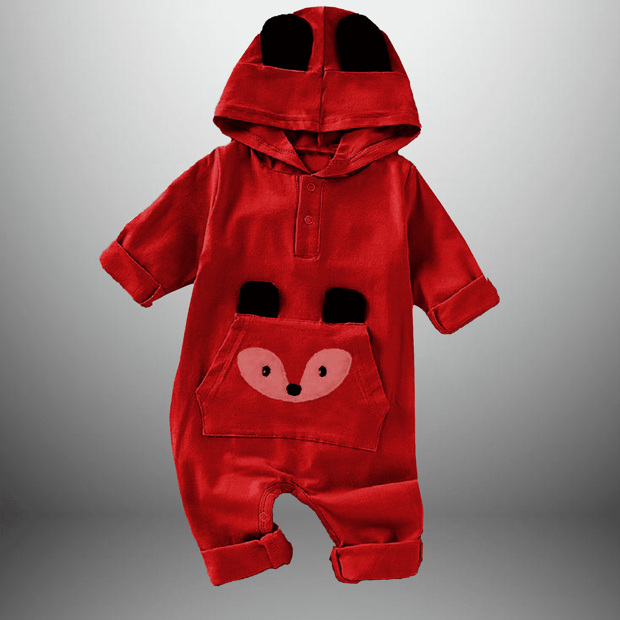 Toddler's Red hooded Romper with front pocket-RKFCTT103