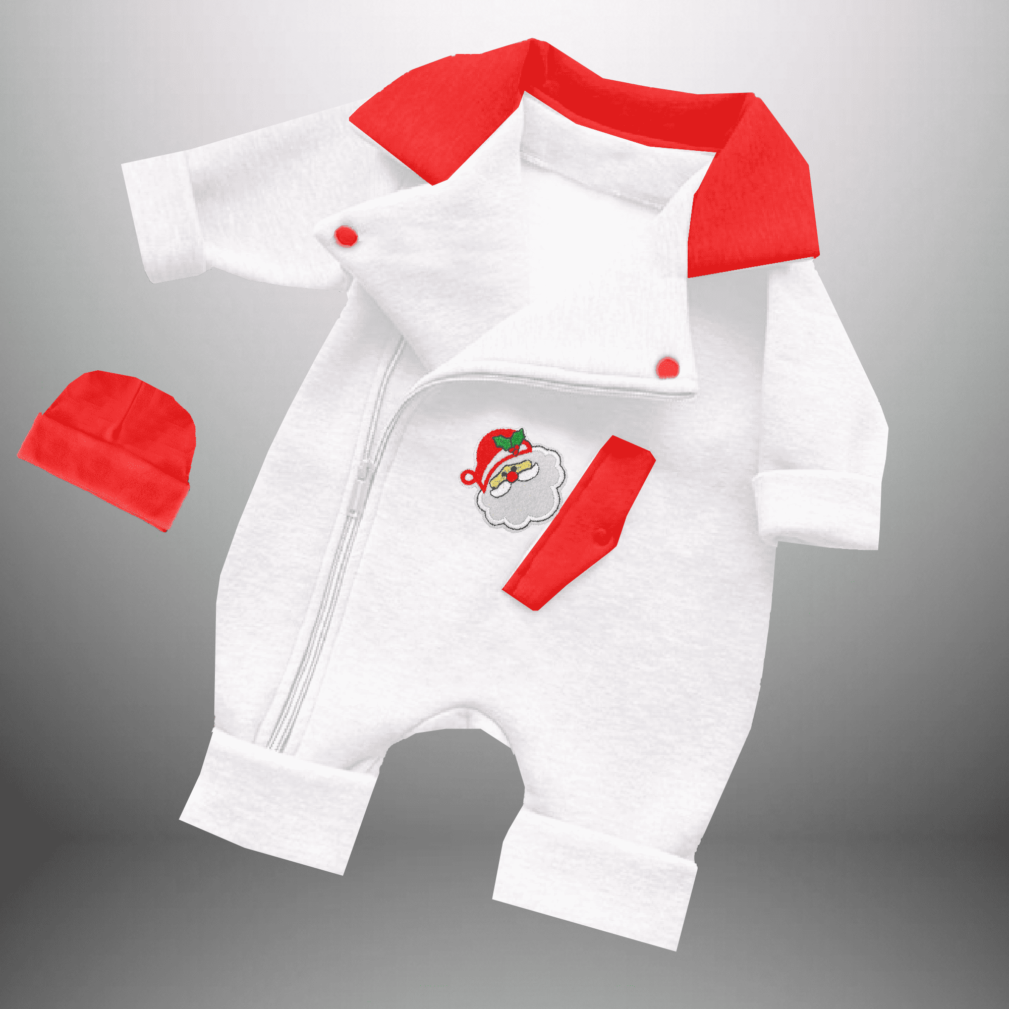 Toddler's white romper with red patch and santa motif with a free red cap-RKFCTT110
