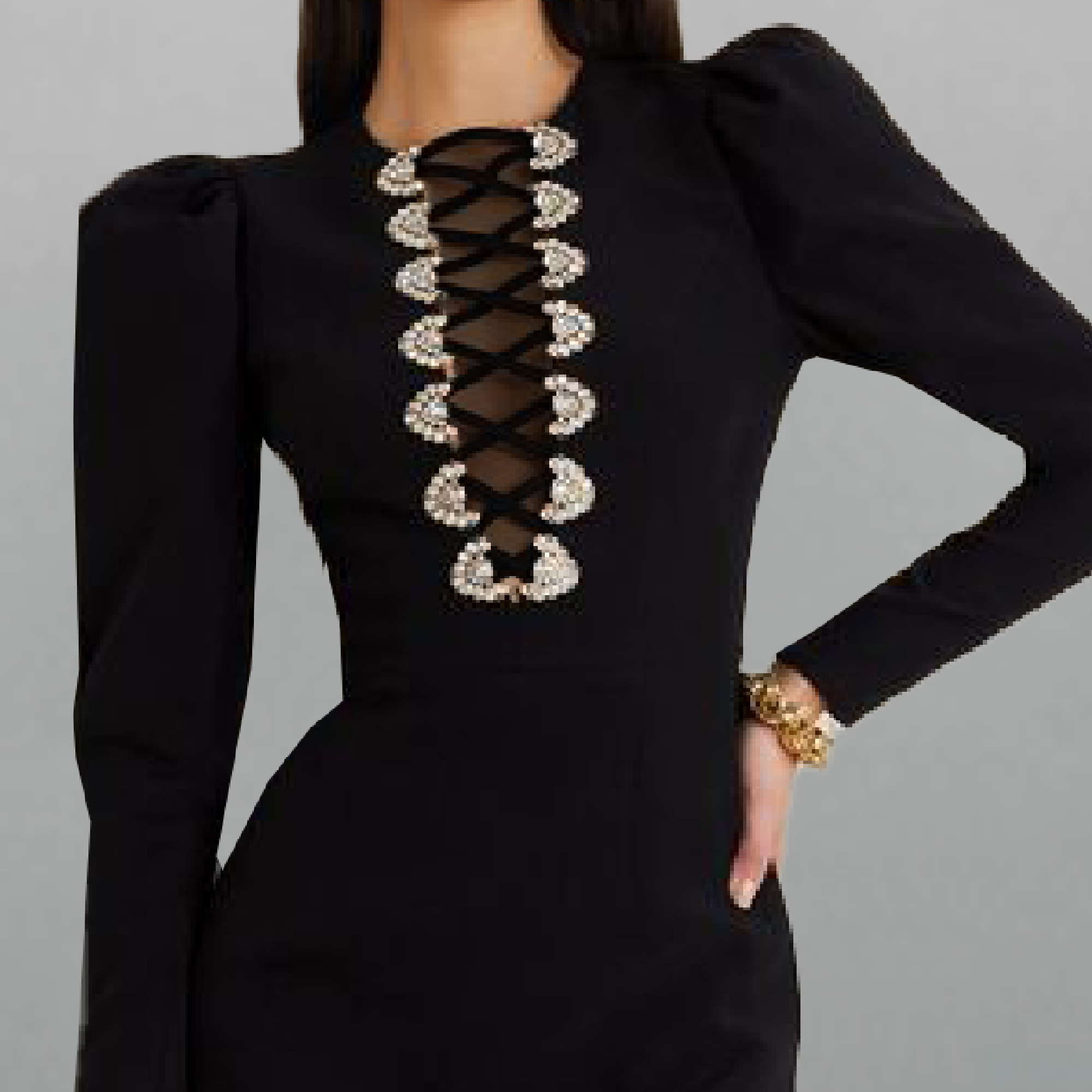 Women's Black Full sleeve dress with Beautiful hand work Embellishment-RED067