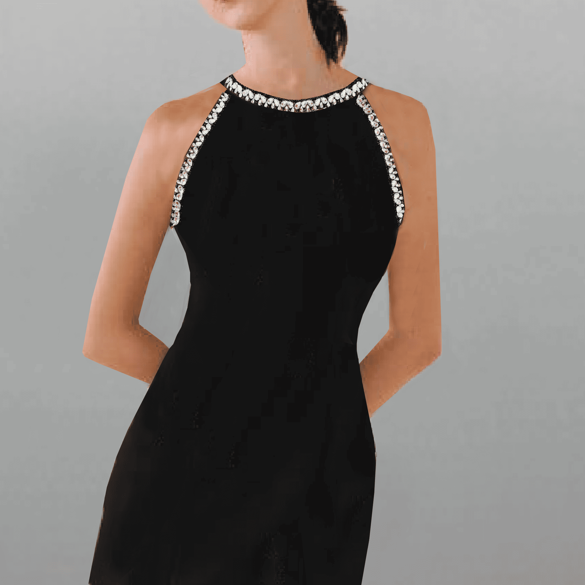 Women's Black sleeveless dress with kundan work-RED072