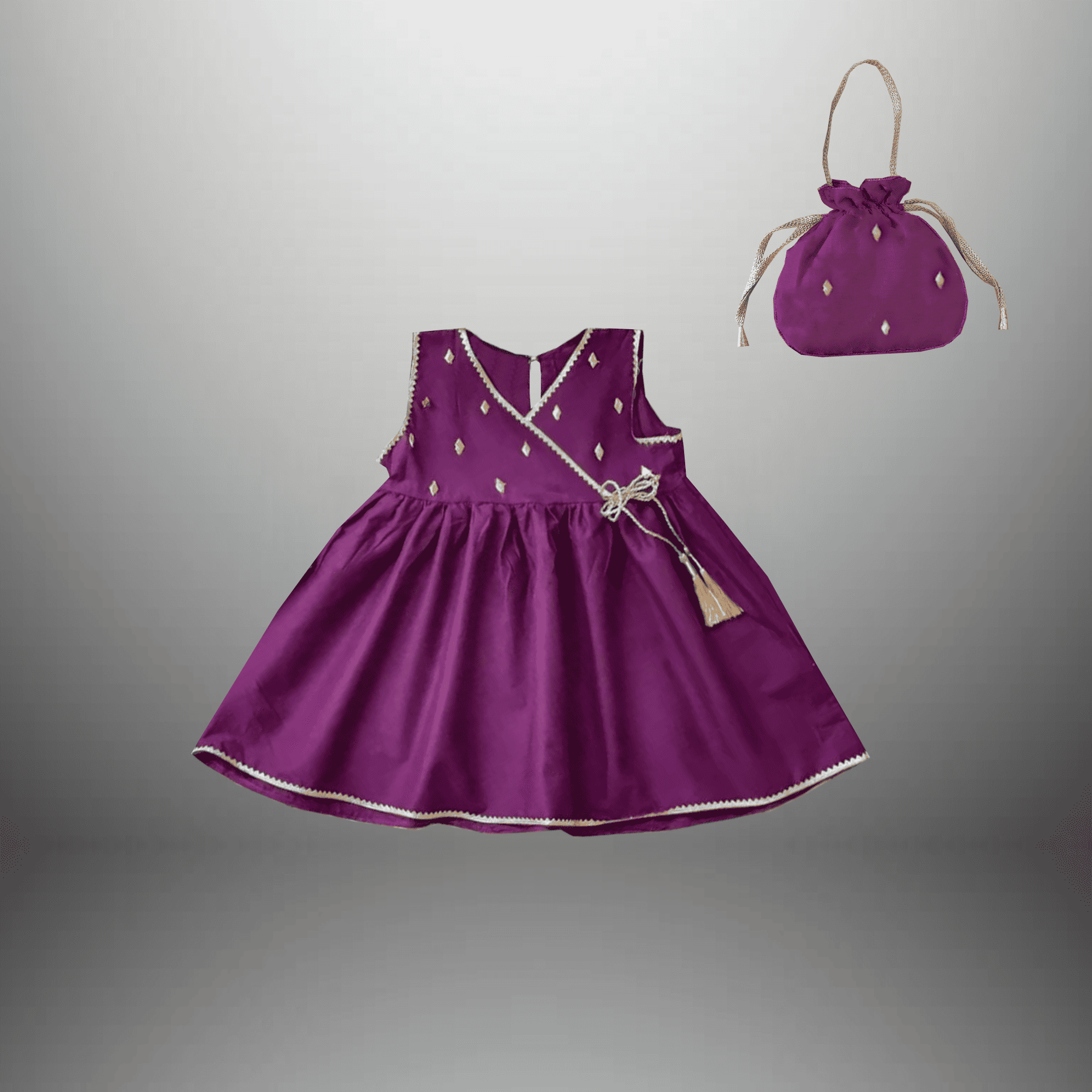 Girl's Purple sleeveless Dress with a free handbag-RKFCW521