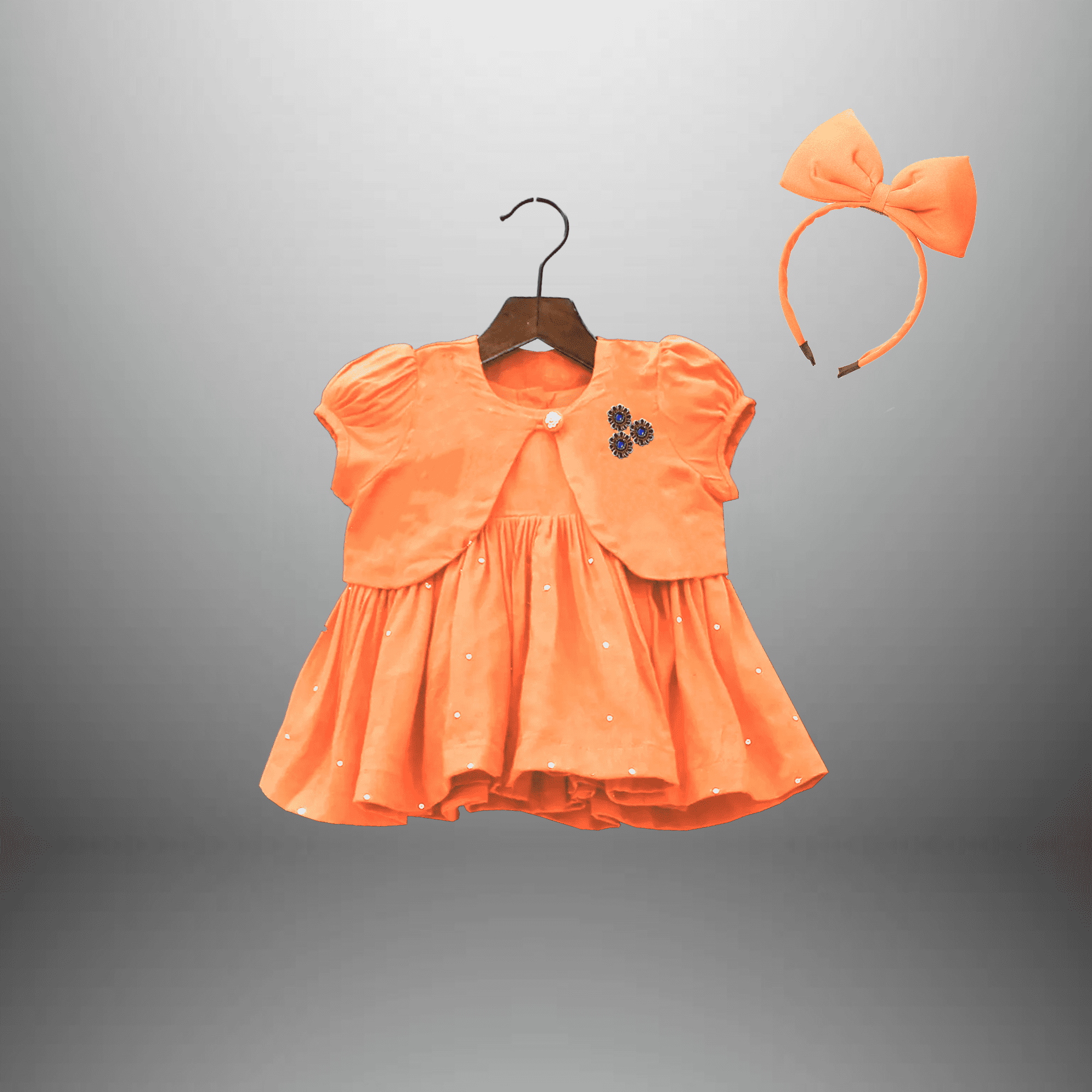 Toddler's Peach flared dress with a waistcoat and a free hairband-RKFCTT113