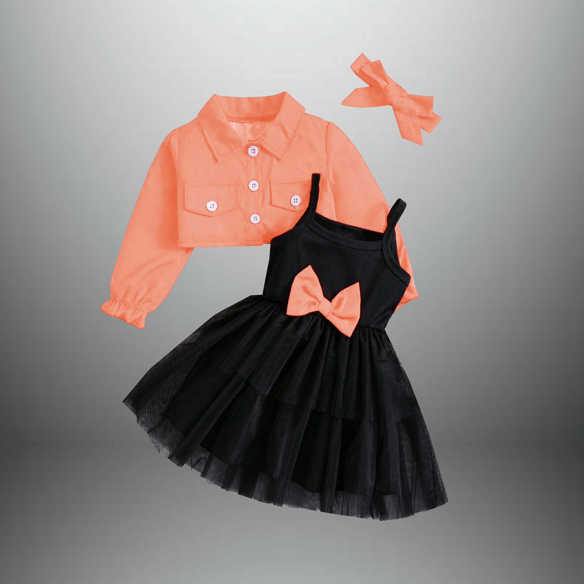 Girl's Peach color Jacket with a flared dress and a free hairband-RKFCW550