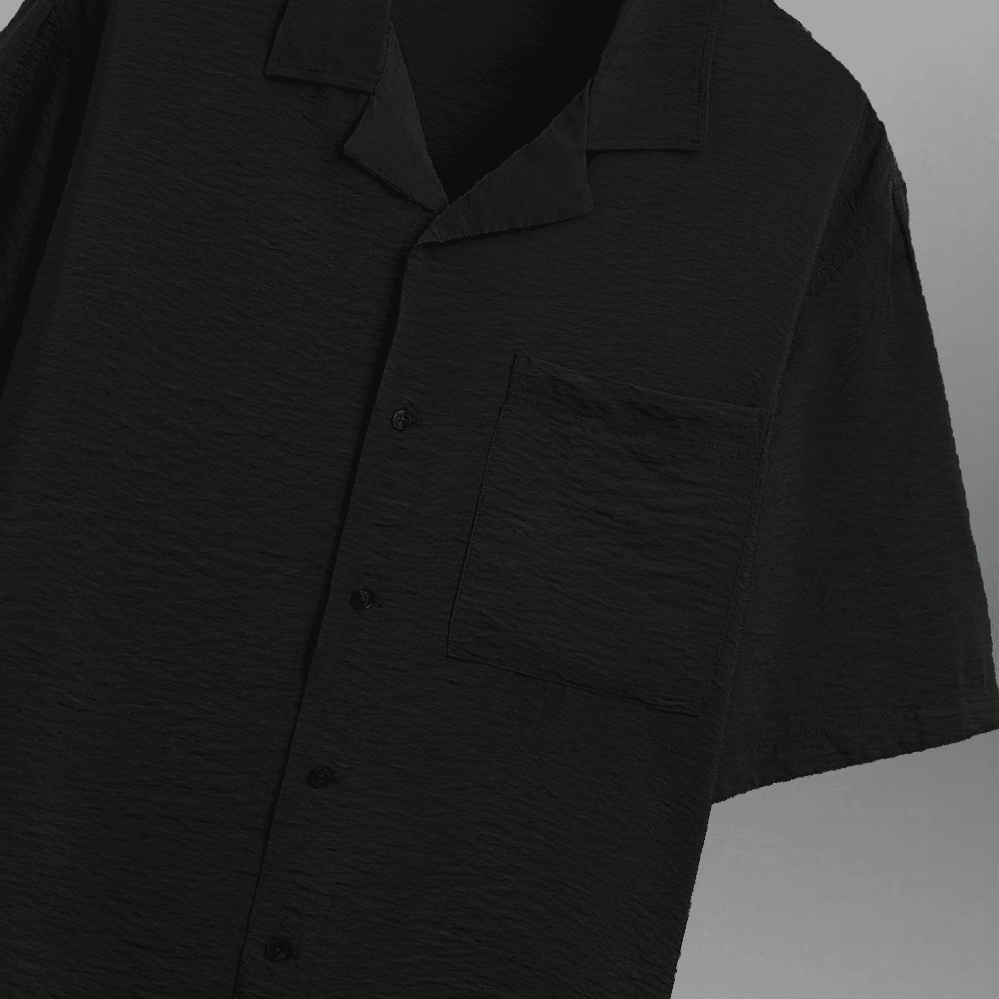 Men's Black Textured Oversized Camp Collar Shirt with a Pocket-RMS043