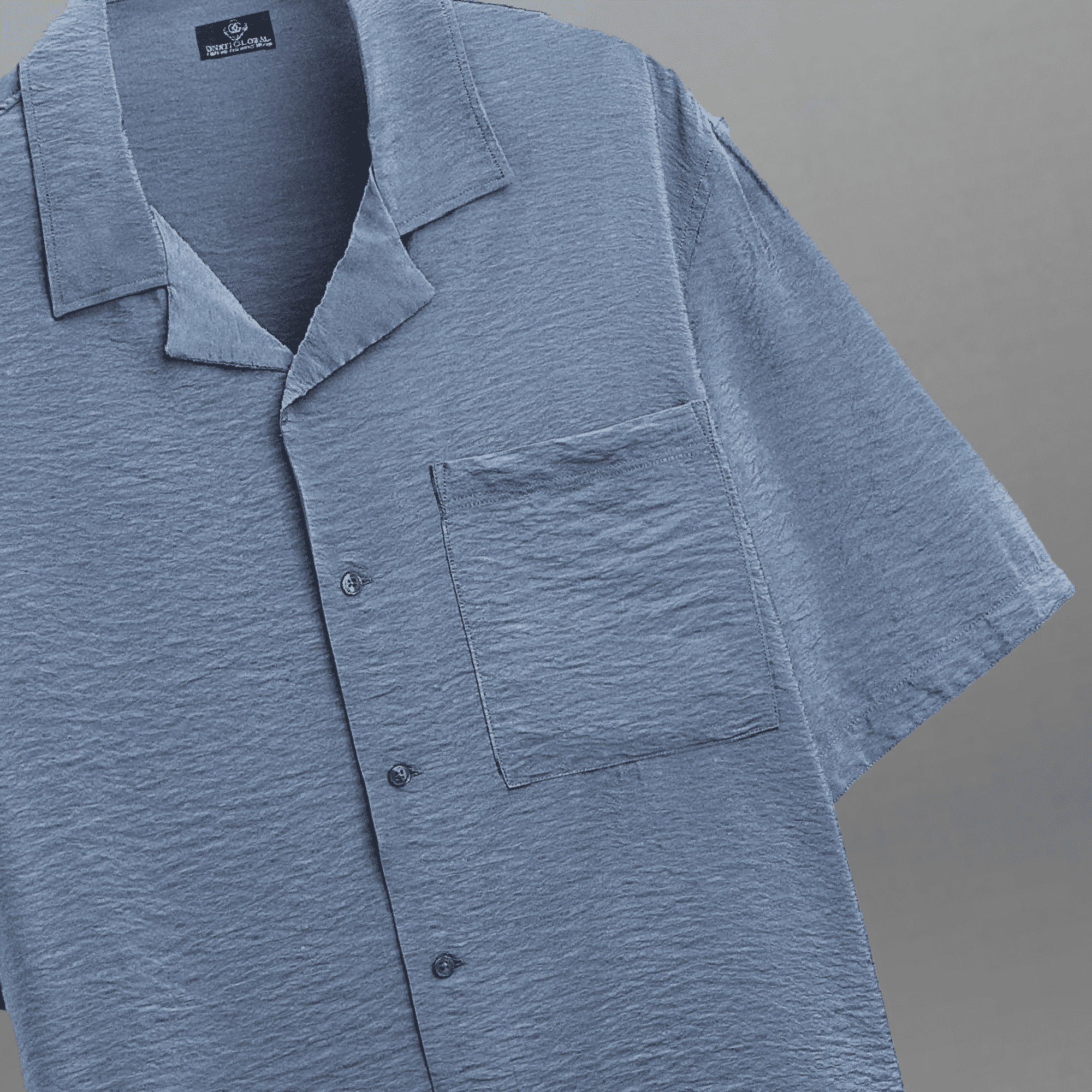 Men's Blue Textured Oversized Camp Collar Shirt with a Pocket-RMS044