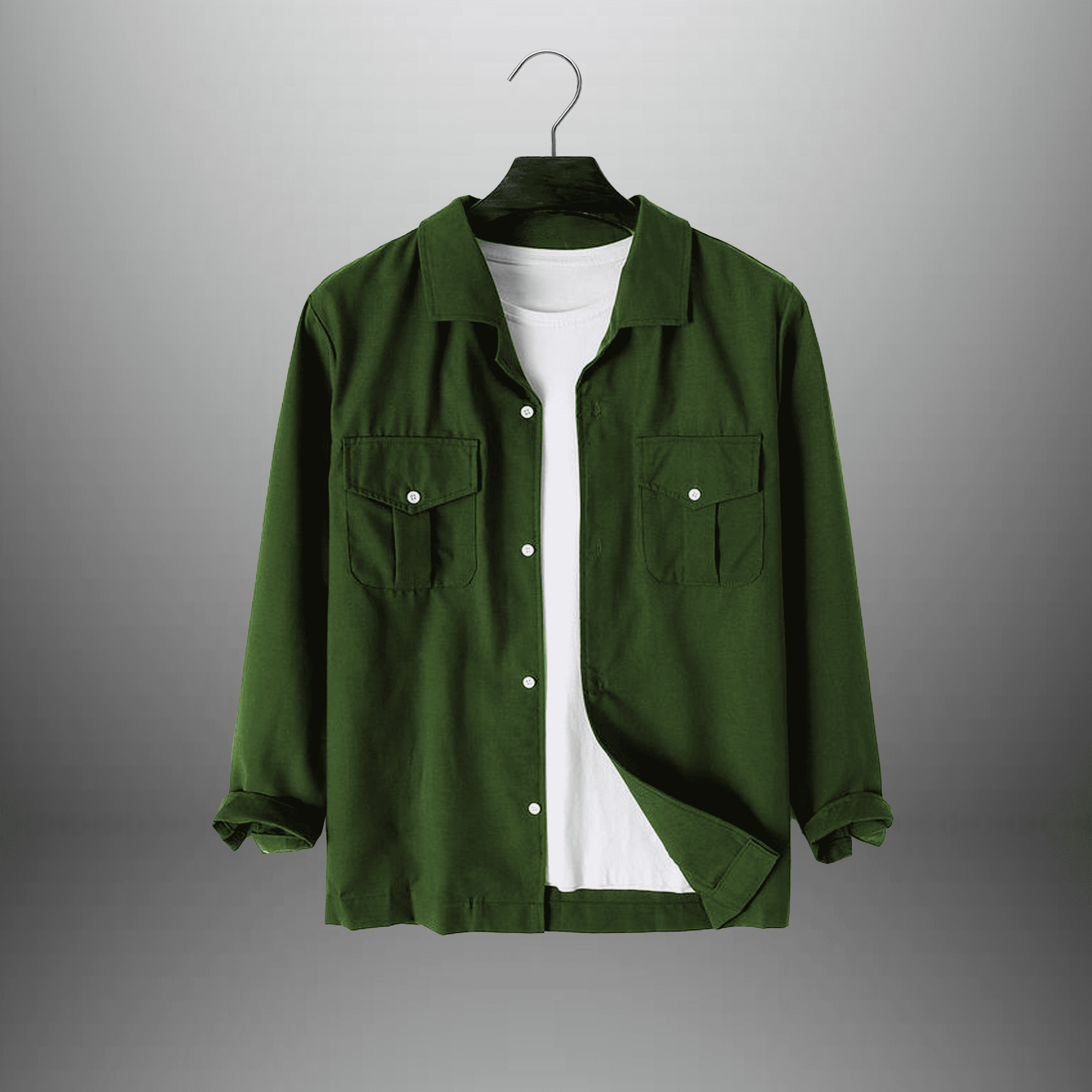 Men's Green Shirt with Pockets and A Plain white T-shirt-RMS037