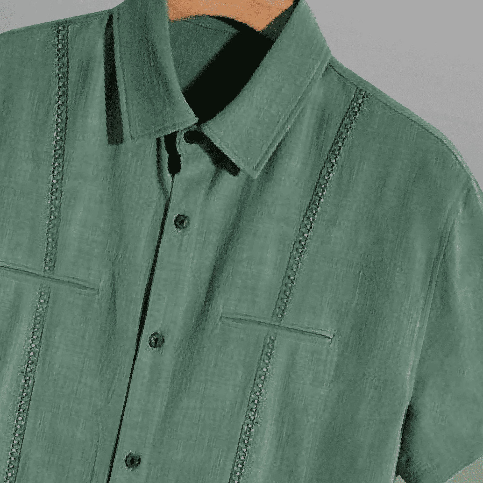 Men's Green Half Sleeve Shirt with Lace work and double side pocket-RMS040