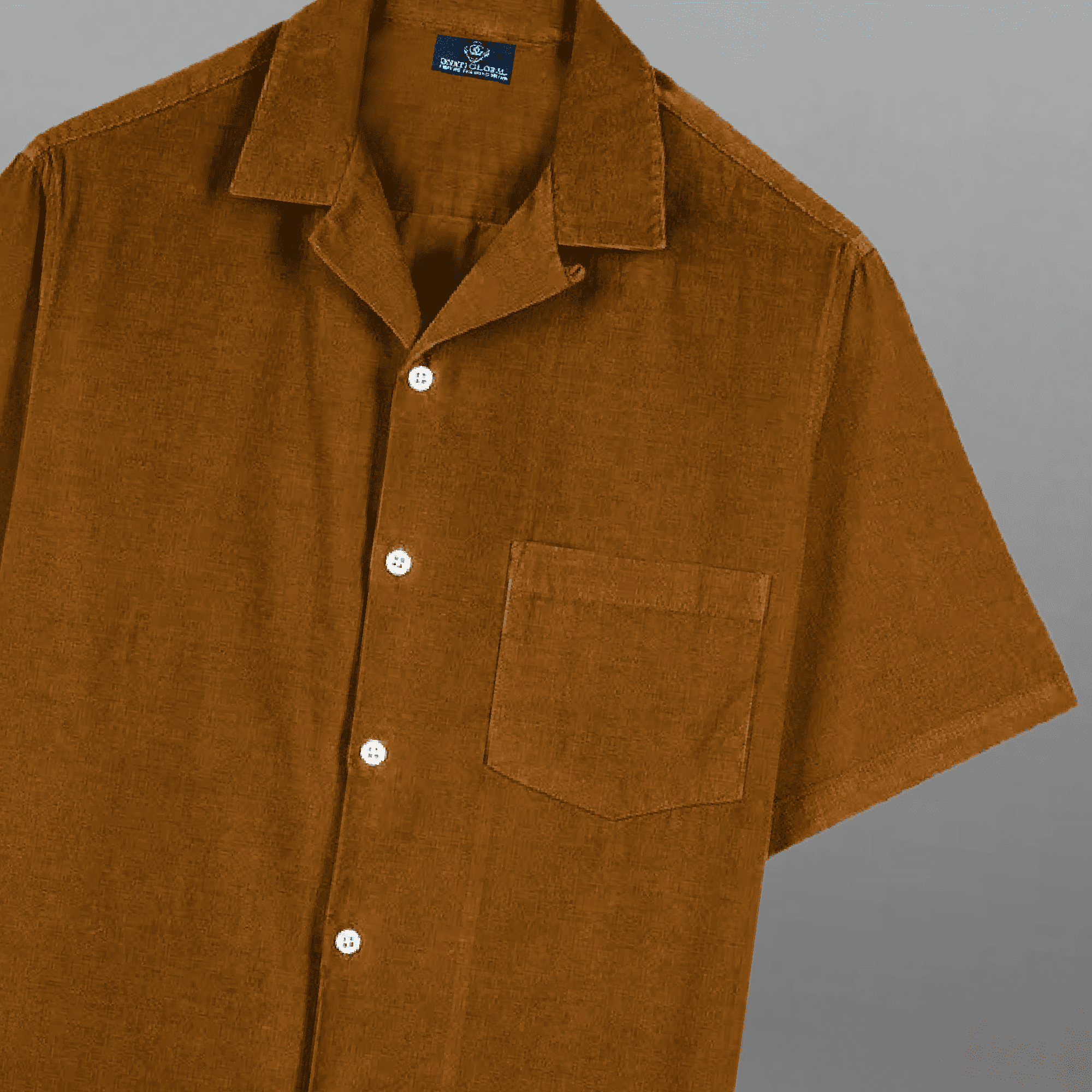 Men's Mud Brown Corduroy Camp Collar Shirt with a Pocket-RMS045