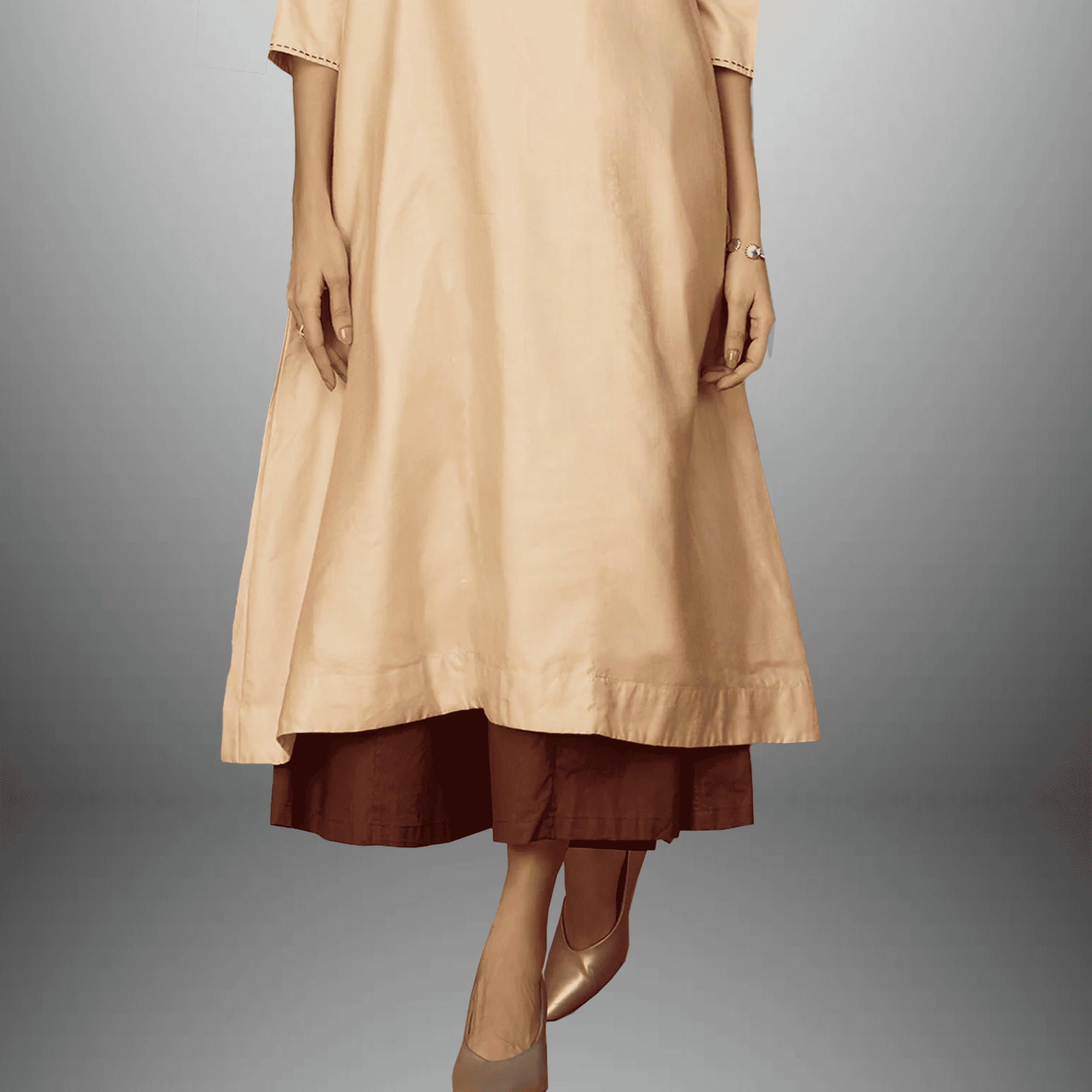 Women's Beige Kurti with Embroidery work on Top and Brown Palazzo-RWKS082