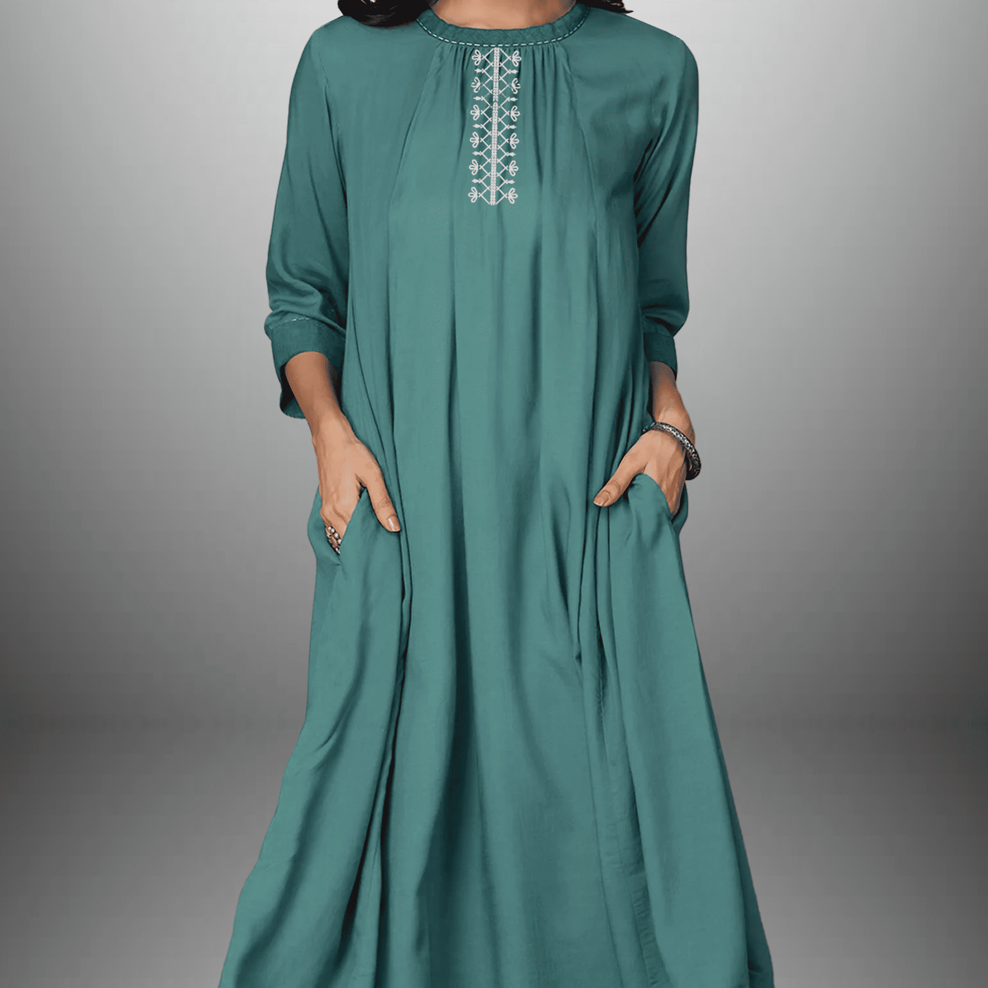 Women's Blue Yoke design Kurti with embroidery work and pockets with Bottom-RWKS081