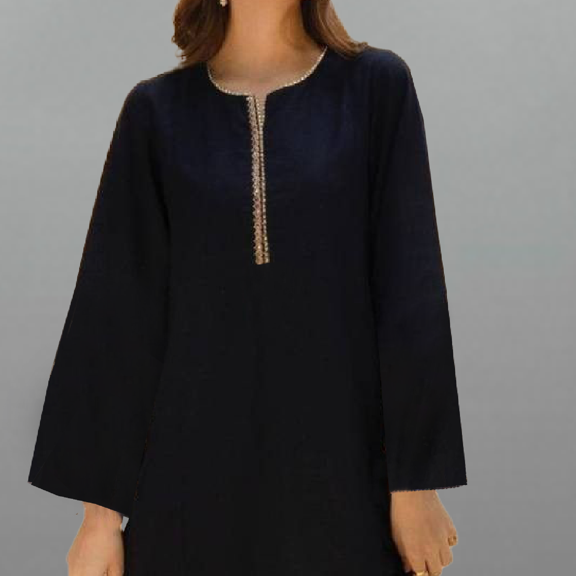 Women's Dark Blue Kurti set with Lace and Embroidery work-RWKS087