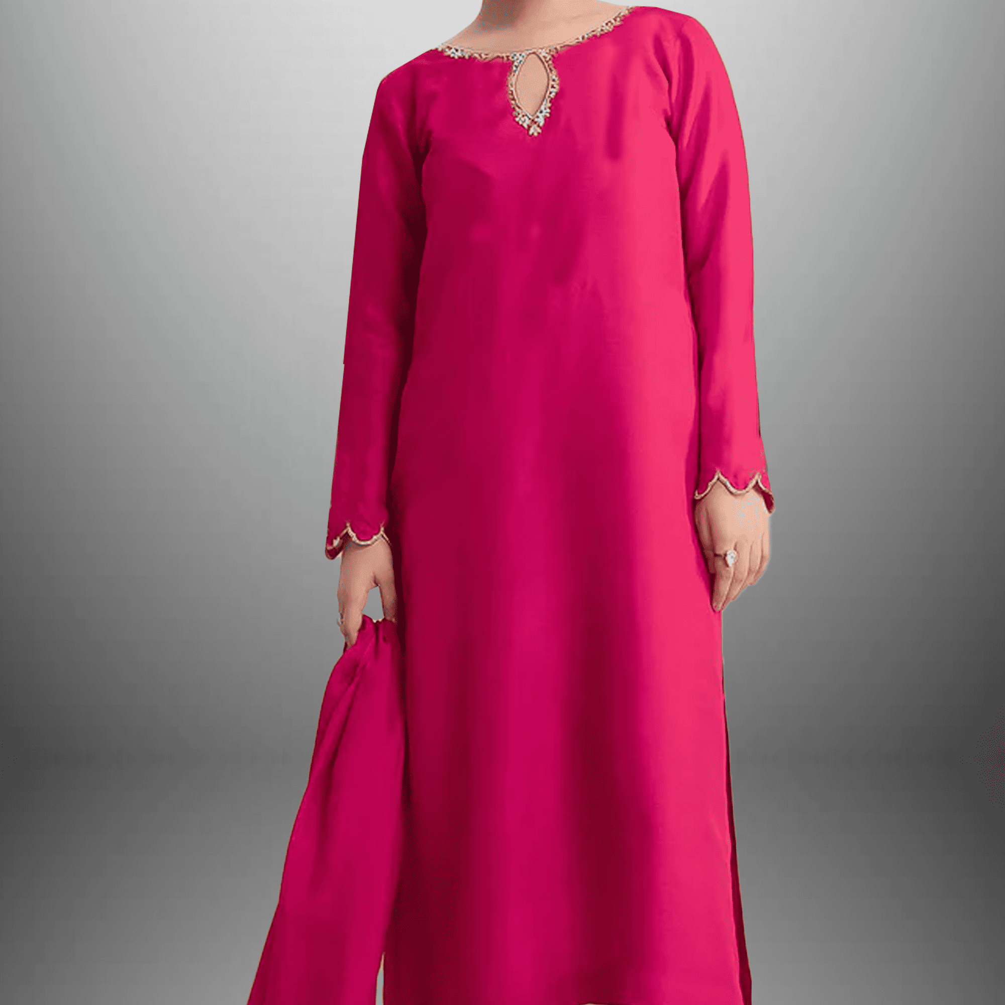Women's Fuchsia Pink kurti with Pant and Dupatta-RWKS075
